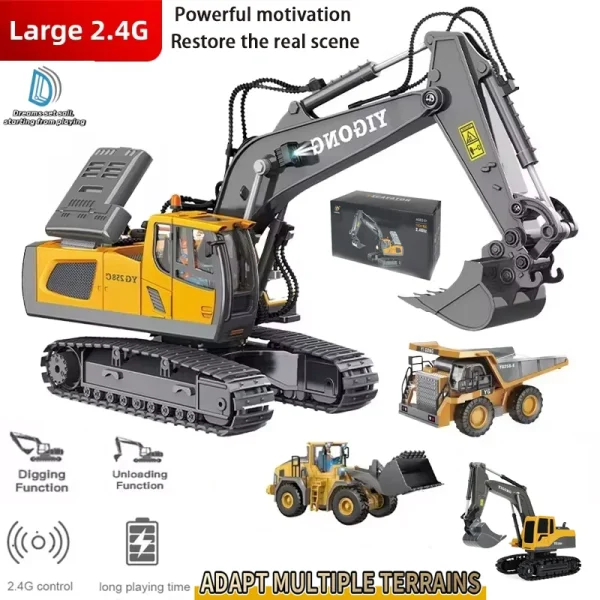 Novo 4wd escavadeira de controle remoto profissional liga caminhão basculante bulldozer modelo rc carro veículo construção brinquedos crianças presentes