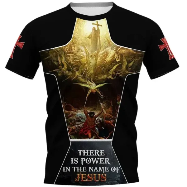 Camiseta 3D de Cristo Jesus estampada masculina, roupa Harajuku Street, oração grande, blusa de manga curta, vintage, secagem rápida, unissex, verão - Image 5