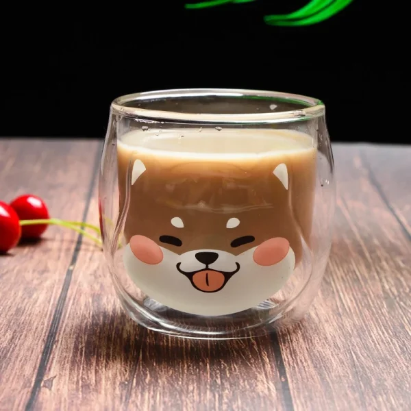 Cute Shiba Inu Double-Layer Isolated Dog Mug, Tea Cup, Leite, Animal Café, Vidro, Natal, Aniversário, Girl Gifts