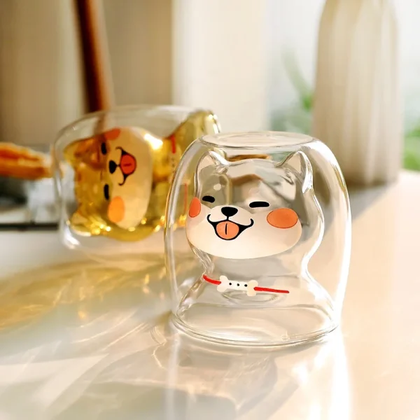 Cute Shiba Inu Double-Layer Isolated Dog Mug, Tea Cup, Leite, Animal Café, Vidro, Natal, Aniversário, Girl Gifts - Image 2