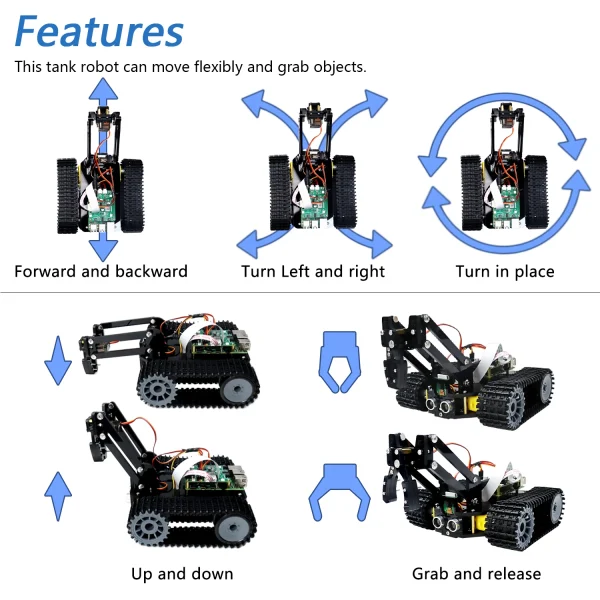 Kit robô tanque freenove para raspberry pi 5 4 b 3 b + zero 2 w, chassi de esteira rolante, objetos de garra, rastreamento de bola, rastreamento de linha, aplicativo - Image 3