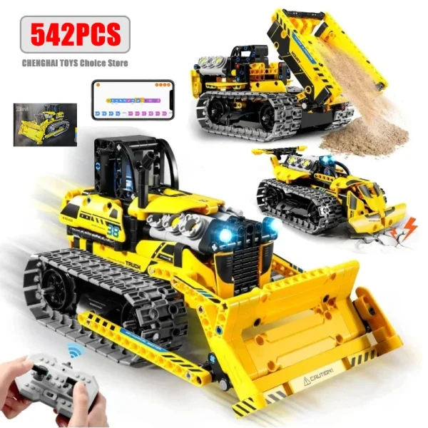 Blocos de Construção Kits Stem para Crianças, Controle Remoto, Programação Truck, Bulldozer, Brinquedos Educativos, Meninos Presentes, 3 em 1, Idade 8-10, 542Pcs