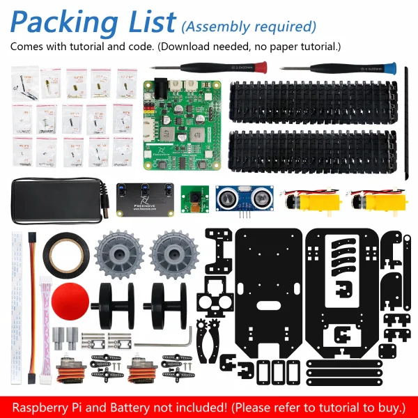 Kit robô tanque freenove para raspberry pi 5 4 b 3 b + zero 2 w, chassi de esteira rolante, objetos de garra, rastreamento de bola, rastreamento de linha, aplicativo - Image 2