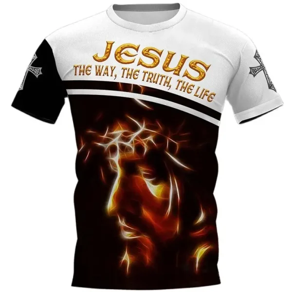 Camiseta 3D de Cristo Jesus estampada masculina, roupa Harajuku Street, oração grande, blusa de manga curta, vintage, secagem rápida, unissex, verão - Image 2