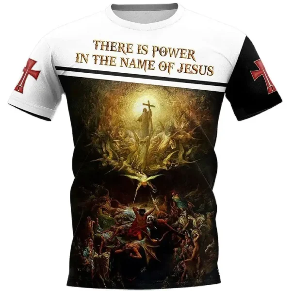 Camiseta 3D de Cristo Jesus estampada masculina, roupa Harajuku Street, oração grande, blusa de manga curta, vintage, secagem rápida, unissex, verão - Image 6