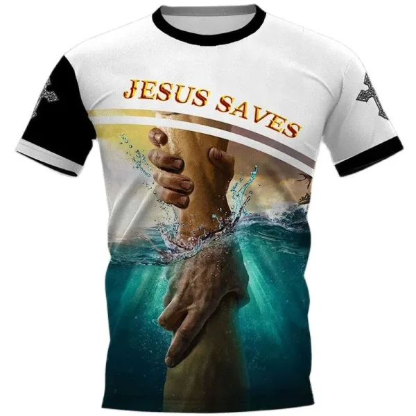 Camiseta 3D de Cristo Jesus estampada masculina, roupa Harajuku Street, oração grande, blusa de manga curta, vintage, secagem rápida, unissex, verão