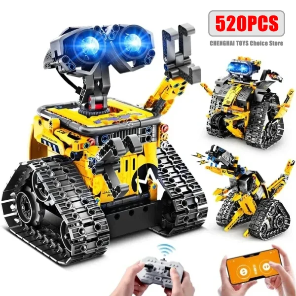 Blocos de construção Brinquedos para Meninos, 3 em 1 Cidade, RC Robot Escavadeira, Carro de corrida, Caminhão Bulldozer, Tijolos de controle remoto