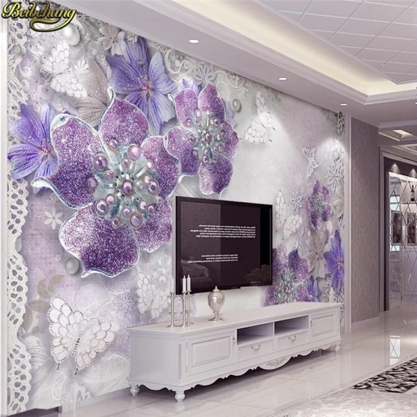 Beibehang personalizado foto papel de parede grande fresco 3d flores luxo 3d jóias tv fundo da parede 3d