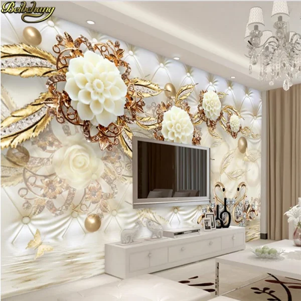 Beibehang personalizado foto papel de parede grande fresco 3d flores luxo 3d jóias tv fundo da parede 3d - Image 3