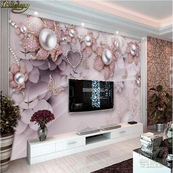 Beibehang personalizado foto papel de parede grande fresco 3d flores luxo 3d jóias tv fundo da parede 3d - Image 2