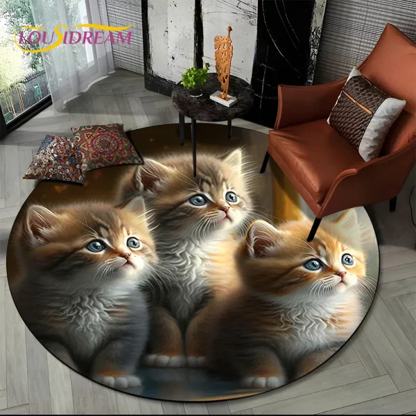 Tapete redondo 3D gato persa, tapete para sala de estar, quarto, decoração de sala de jogos infantil, tapete antiderrapante para animais de estimação, desenho animado de trapo, fofo - Image 6