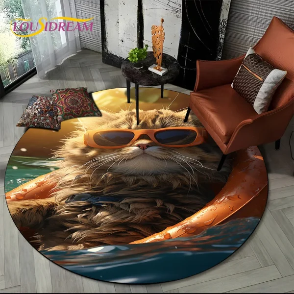 Tapete redondo 3D gato persa, tapete para sala de estar, quarto, decoração de sala de jogos infantil, tapete antiderrapante para animais de estimação, desenho animado de trapo, fofo - Image 4