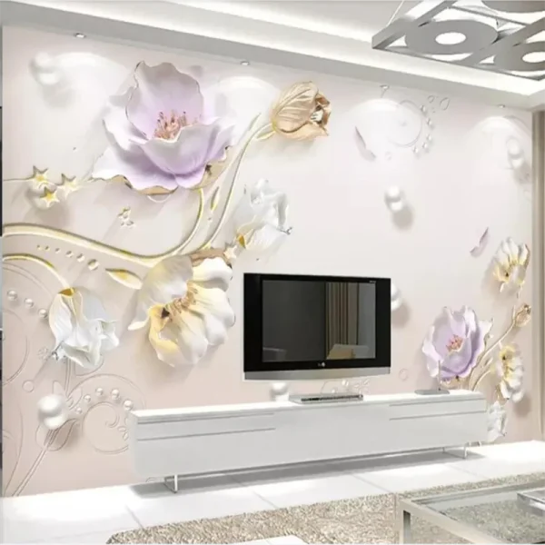 Papel de parede personalizado 3d mural jóias em relevo simples moda novo estilo chinês tulipa fundo ouro rendas jóias flor murais