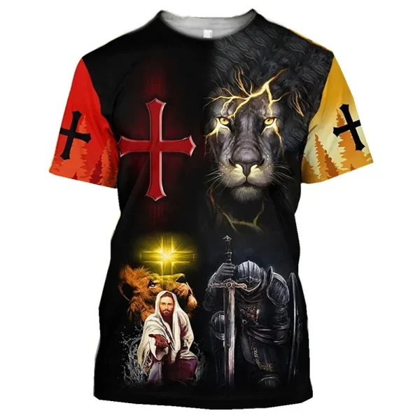 Camiseta masculina Jesus Cristo impressa em 3D, gola O, roupas masculinas extragrandes, Harajuku Vintage manga curta tops, verão - Image 6