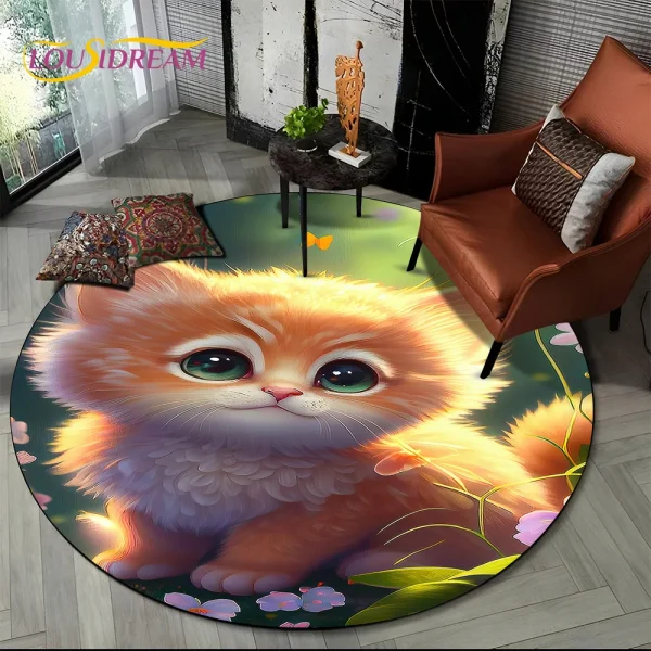 Tapete redondo 3D gato persa, tapete para sala de estar, quarto, decoração de sala de jogos infantil, tapete antiderrapante para animais de estimação, desenho animado de trapo, fofo - Image 5