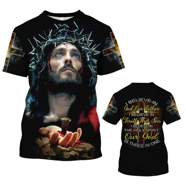 Camiseta de manga curta superdimensionada masculina, pulôver solto, top cristão Jesus, impressão 3D, streetwear Harajuku, roupas da moda verão