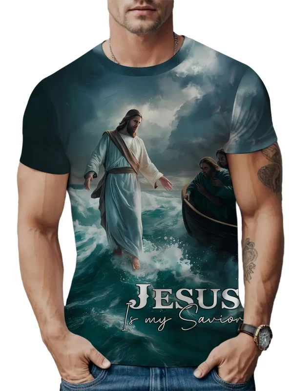 Camiseta gráfica masculina jesus, camiseta com gola O, estampa cruzada, manga curta, camiseta de verão, roupa de rua, plus size