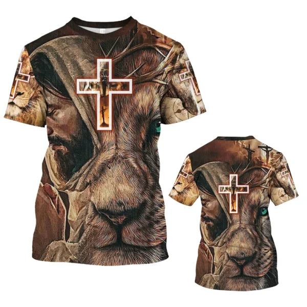 Camiseta de manga curta superdimensionada masculina, pulôver solto, top cristão Jesus, impressão 3D, streetwear Harajuku, roupas da moda verão - Image 6