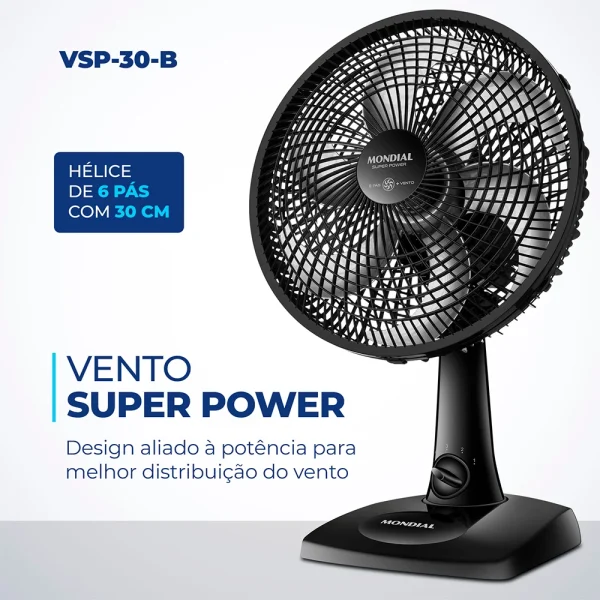 Ventilador de Mesa Mondial 6 Pás VSP-30-B Super Power 220V - Image 2