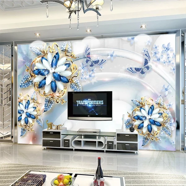 Personalizado mural papel de parede 3d estéreo azul jóias flor pintura sala estar tv sofá luxo decoração casa para paredes 3d - Image 2