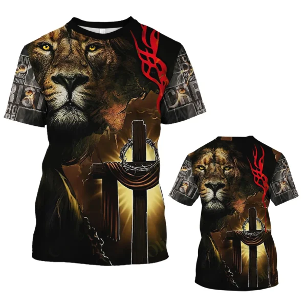 Camiseta de manga curta superdimensionada masculina, pulôver solto, top cristão Jesus, impressão 3D, streetwear Harajuku, roupas da moda verão - Image 2