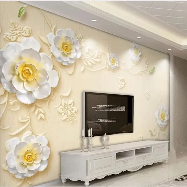 Papel de parede personalizado 3d mural jóias em relevo simples moda novo estilo chinês tulipa fundo ouro rendas jóias flor murais - Image 5