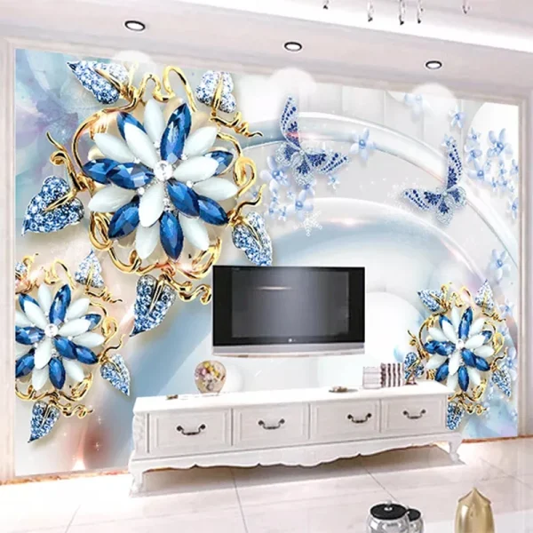 Personalizado mural papel de parede 3d estéreo azul jóias flor pintura sala estar tv sofá luxo decoração casa para paredes 3d