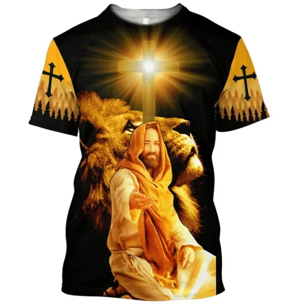 Camiseta masculina Jesus Cristo impressa em 3D, gola O, roupas masculinas extragrandes, Harajuku Vintage manga curta tops, verão