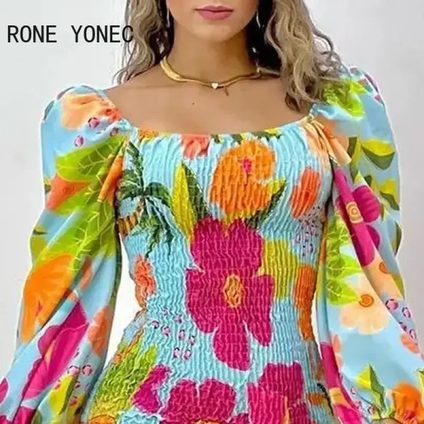 Vestido Feminino 2024: Um Toque Tropical e Casual com Manga Bufante - Image 2