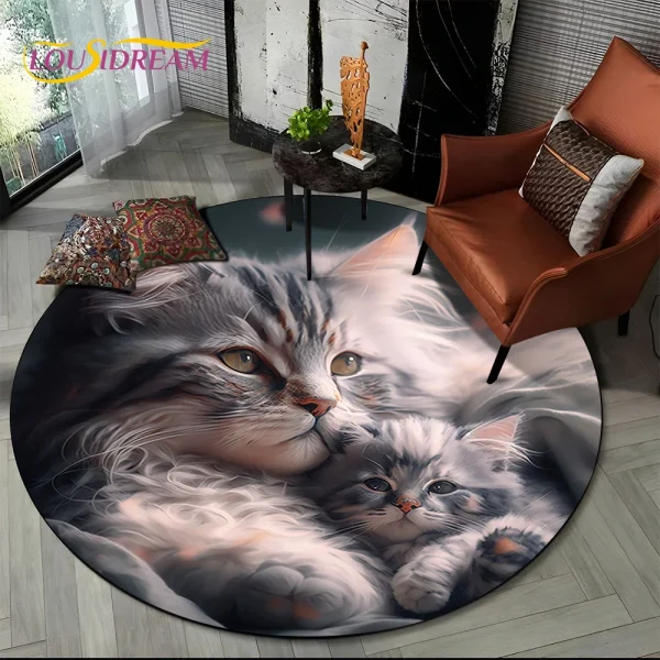 Tapete redondo 3D gato persa, tapete para sala de estar, quarto, decoração de sala de jogos infantil, tapete antiderrapante para animais de estimação, desenho animado de trapo, fofo - Image 3