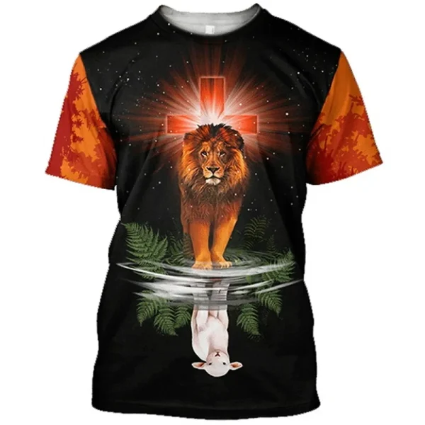 Camiseta masculina Jesus Cristo impressa em 3D, gola O, roupas masculinas extragrandes, Harajuku Vintage manga curta tops, verão - Image 5