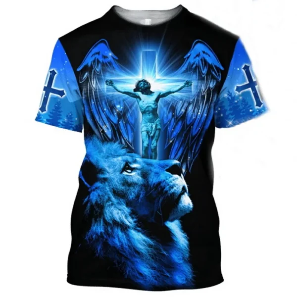 Camiseta masculina Jesus Cristo impressa em 3D, gola O, roupas masculinas extragrandes, Harajuku Vintage manga curta tops, verão - Image 2