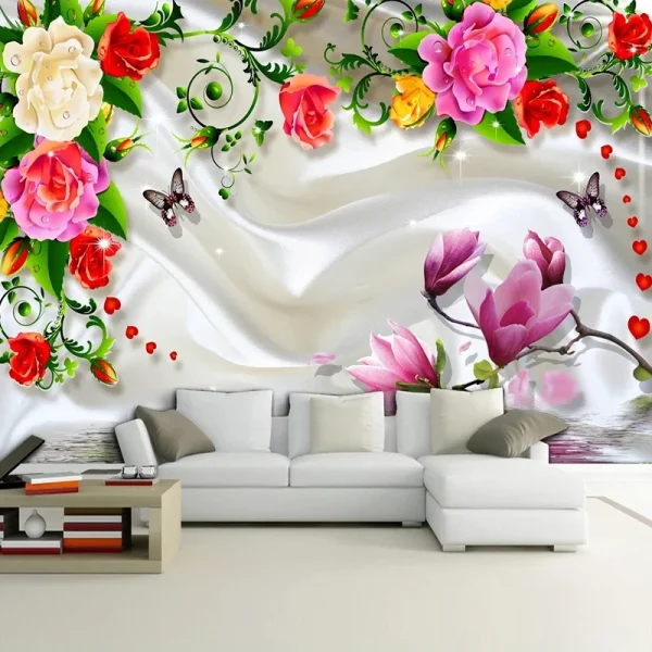 3D Romantic Floral Flower Wallpaper, Foto personalizada, Mural, Sala de estar, Quarto, TV Fundo, Parede, Home Decor Tapety - Image 2