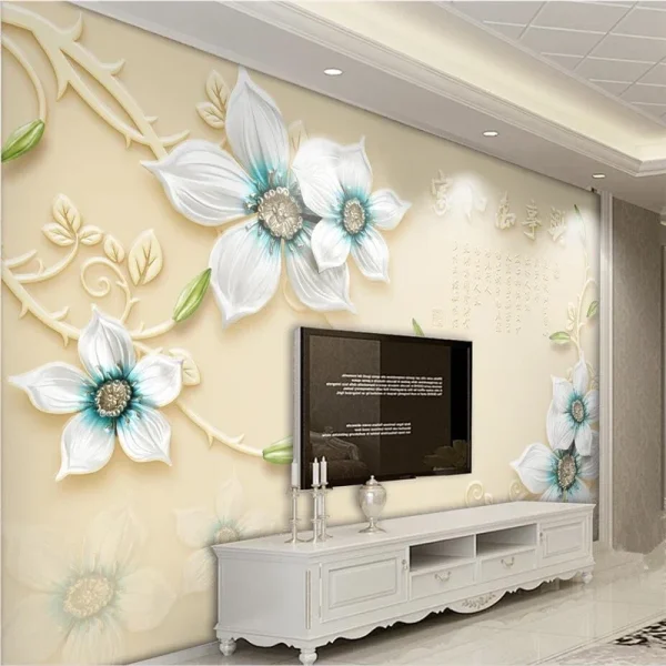 Papel de parede personalizado 3d mural jóias em relevo simples moda novo estilo chinês tulipa fundo ouro rendas jóias flor murais - Image 6