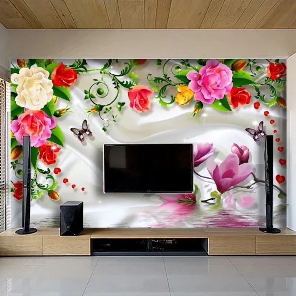 3D Romantic Floral Flower Wallpaper, Foto personalizada, Mural, Sala de estar, Quarto, TV Fundo, Parede, Home Decor Tapety - Image 3