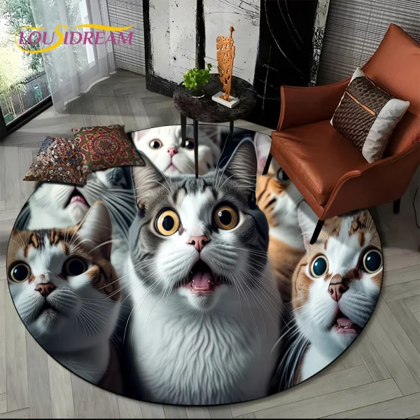 Tapete redondo 3D gato persa, tapete para sala de estar, quarto, decoração de sala de jogos infantil, tapete antiderrapante para animais de estimação, desenho animado de trapo, fofo - Image 2